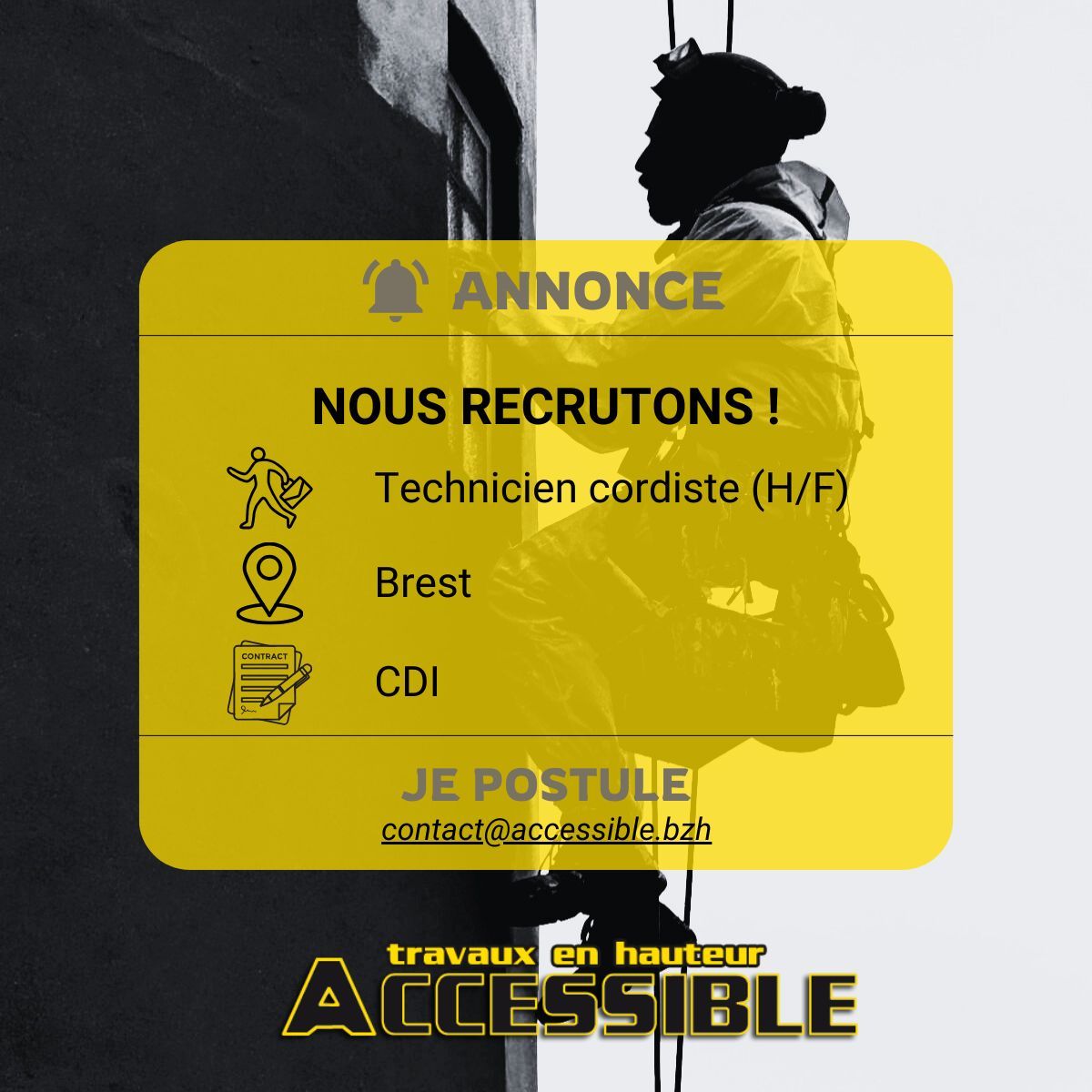 Recrutement Nous recherchons un Technicien Cordiste H F 1 - Brest Quimper